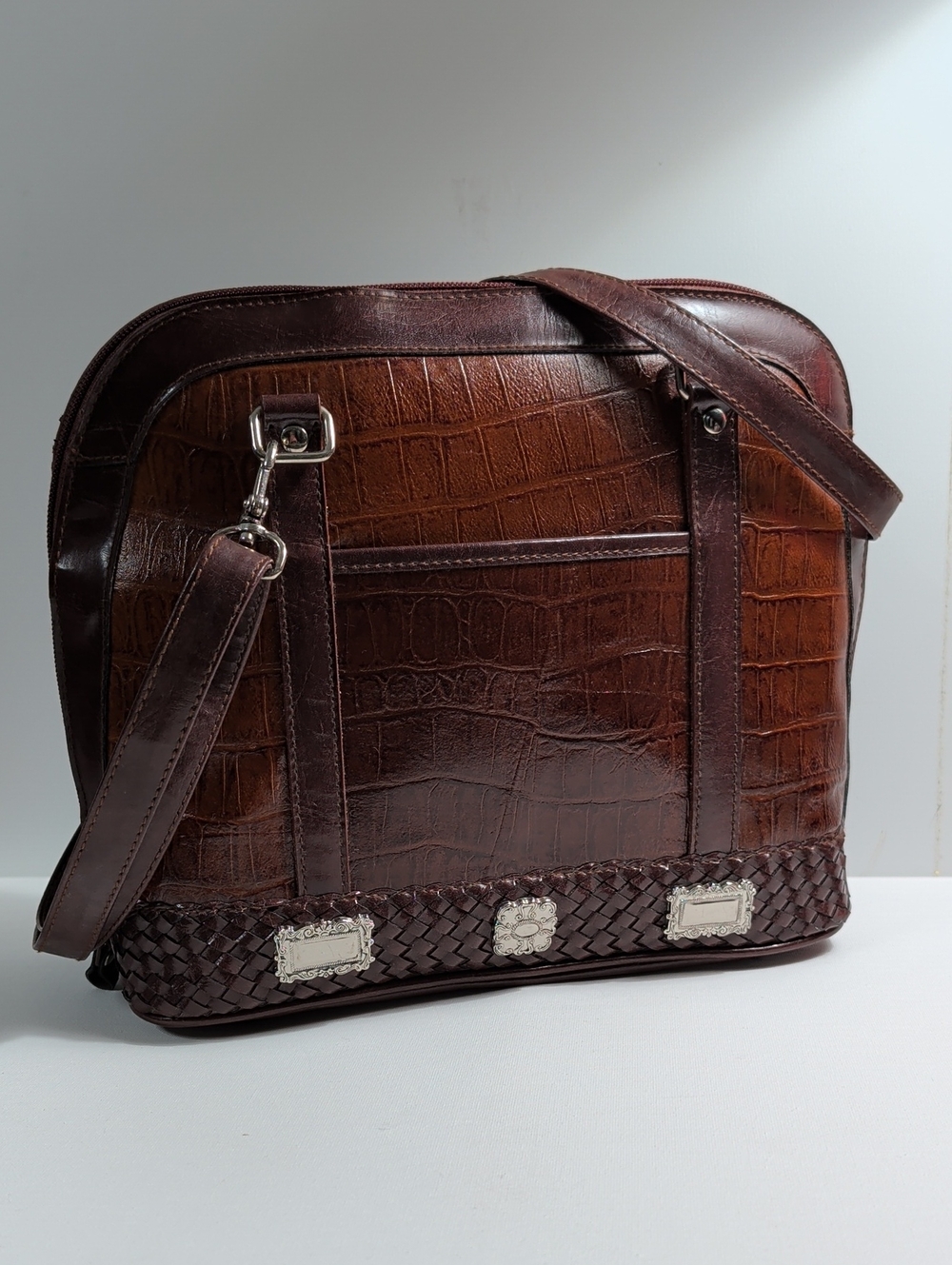 Vintage M.C. Marc Chantal Brown Croc-Embossed Crossbody Bag